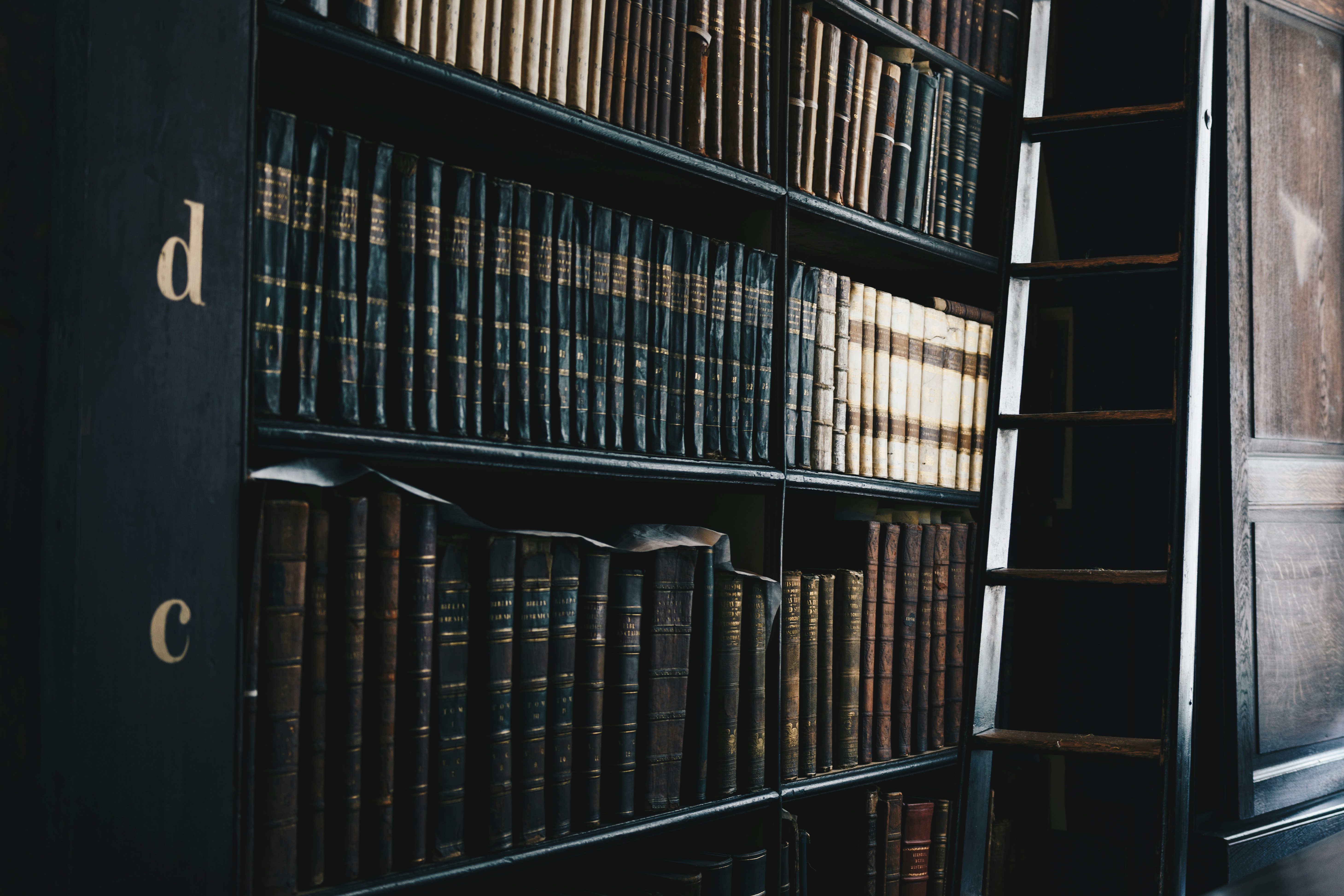 Books on black wooden shelf